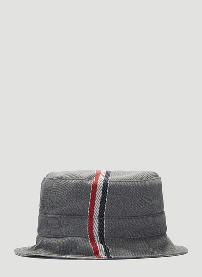 Thom Browne Tricolour-stripe Bucket Hat In Grey