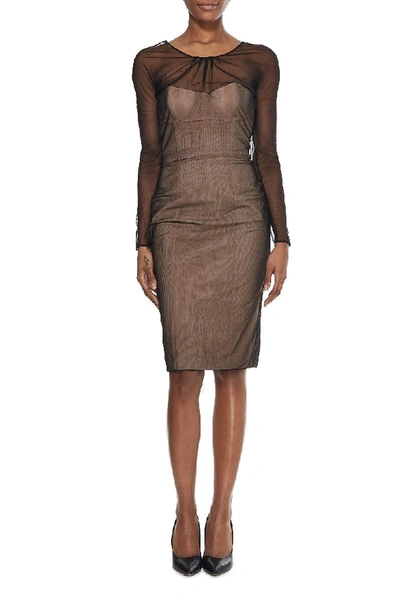 Pre-owned Gucci Black & Nude Woven Mesh Dress