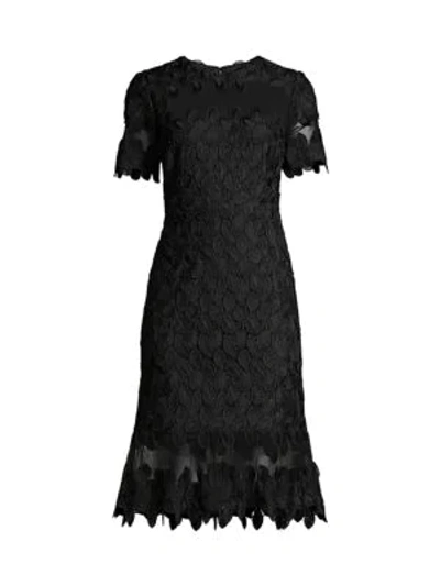 Elie Tahari Venus Floral Lace Short-sleeve Mesh Inset Dress In Black