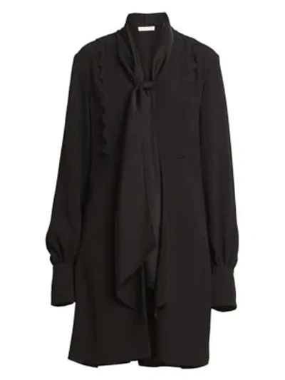 Chloé Scalloped Bib High/low Scarf Shirtdress In Black
