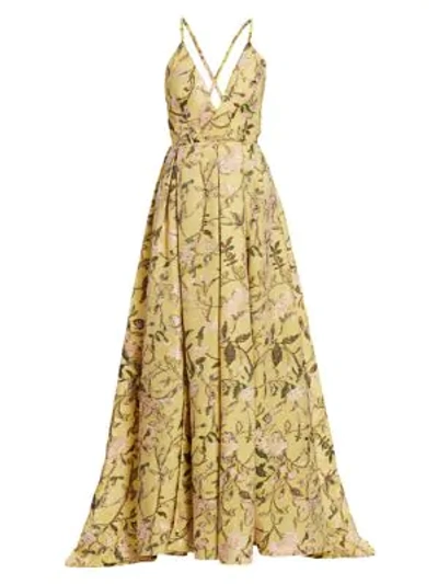 Burnett New York Pina Jacquard Evening Gown In Yellow