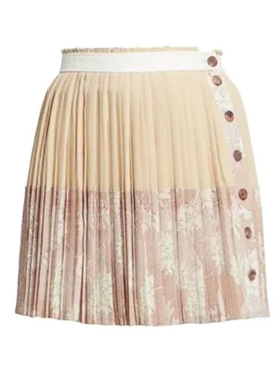 Chloé Pleated Floral Button Silk Mini Skirt In Cloudy Rose