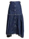 CHLOÉ Pleated Button Front Denim Midi Skirt