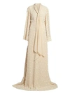 CHLOÉ Floral Appliqué Flutter-Sleeve Silk Gown