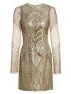 BURNETT NEW YORK Embroidered Sheer-Sleeve Silk Cocktail Dress