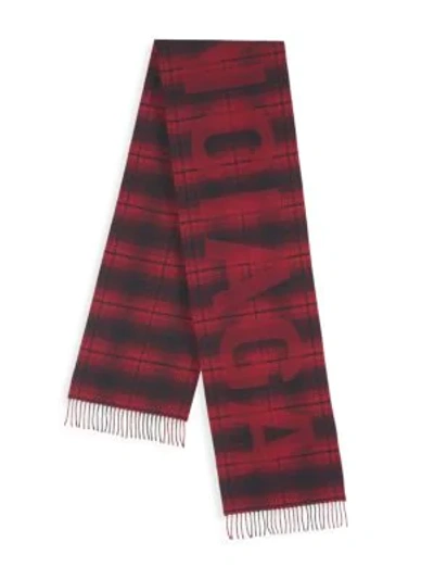 Balenciaga Wool Logo Plaid Scarf In Black Red