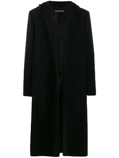 Balenciaga Hooded Oversized Coat In Black