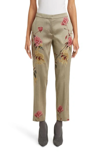 Dries Van Noten Poumas Rose Jacquard Ankle Pants In Gol