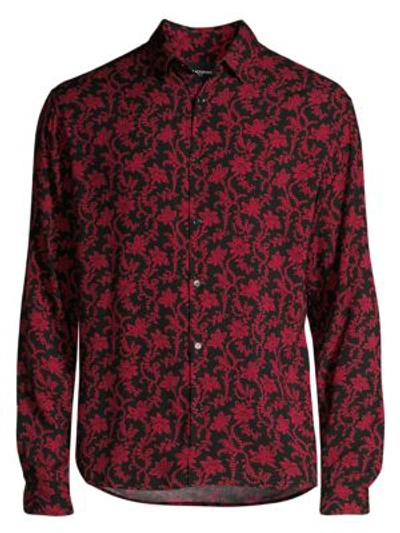 The Kooples Floral Long-sleeve Shirt In Black Red