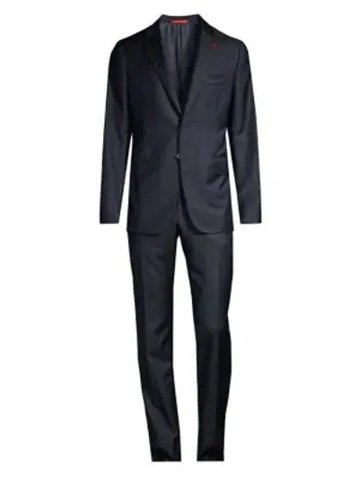 Isaia Aquaspider Strped Classic-fit Wool Suit In Navy
