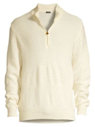 Kiton Textured Half Zip Cashmere Sweater In Winter White