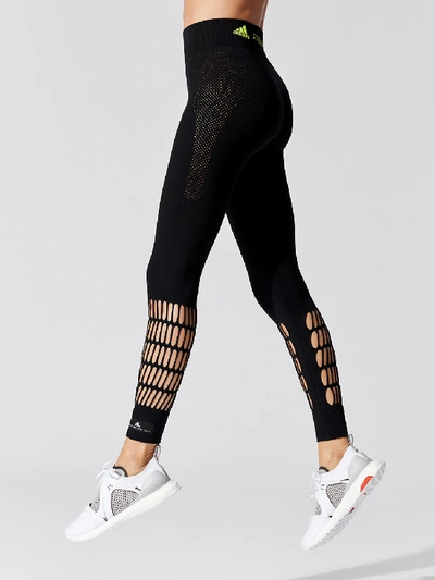 Adidas By Stella Mccartney Logo-print Cut-out Warp-knit Leggings In Black