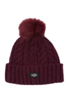 Ugg Genuine Shearling Pompom Cable Knit Beanie In Port