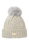 Ugg Genuine Shearling Pompom Cable Knit Beanie In Light Grey Heather
