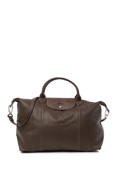 Longchamp Leather Top Handle Convertible Satchel In Taupe