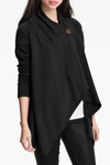 Bobeau One-button Fleece Wrap Cardigan (petite) In Black