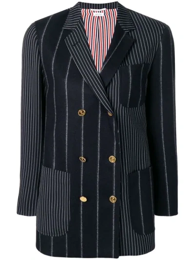 Thom Browne Double Breasted Stretch-wool Sack Jacket In Blue