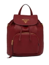 Prada Pebbled Leather Logo Backpack In Red