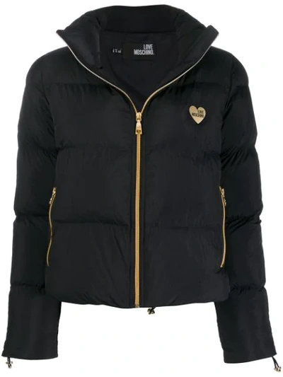 Love Moschino Panelled Down Jacket In C74 Nero