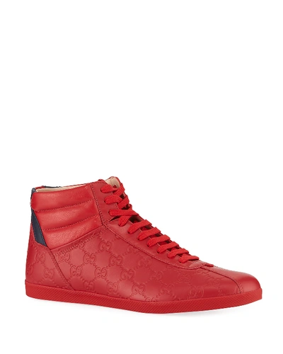 Gucci Men's Bambi High-top Leather Sneakers In Blue