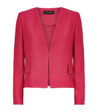 St John Box Textured Cutaway Jacket With Pockets In Hot Pink