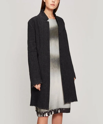 Annette G Ily Pinstripe Linen-blend Coat In Black