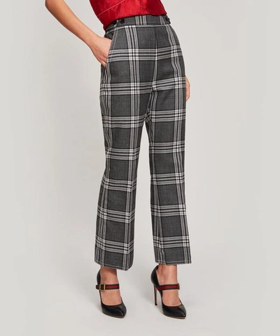 Marni Checked Wool Crop Flare Trousers In Grey