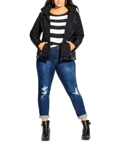 City Chic Trendy Plus Size Puffer Jacket In Black