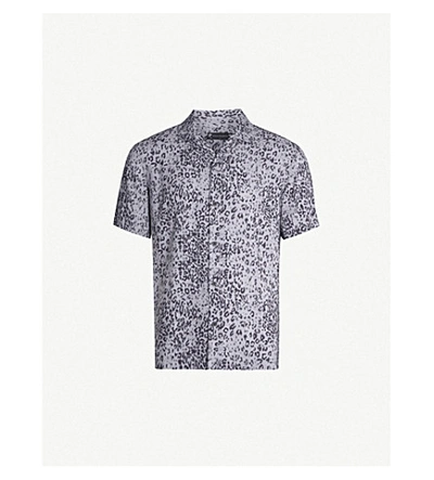 Allsaints Patch Leopard-print Woven Shirt In Charcoal/black