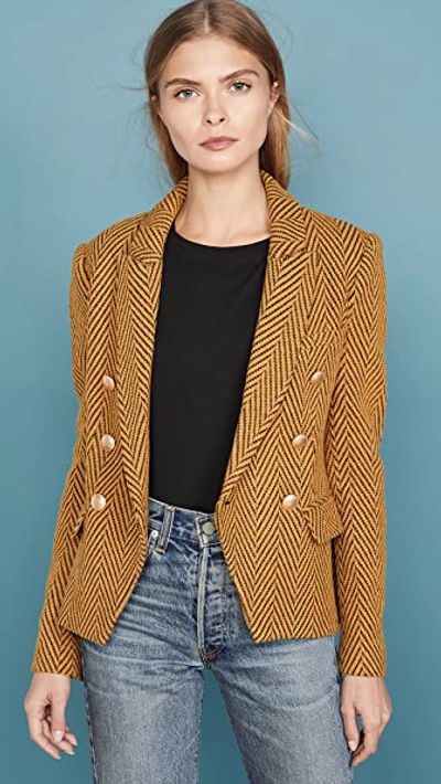 L Agence Kenzie Double Breasted Blazer In Gold Multi