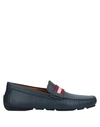 Bally Man Loafers Midnight Blue Size 8.5 Calfskin, Textile Fibers In Dark Blue