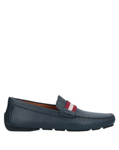 Bally Man Loafers Midnight Blue Size 8.5 Calfskin, Textile Fibers In Dark Blue