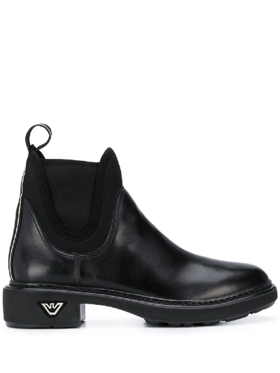 Emporio Armani Leather Chelsea Boots In Black
