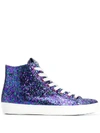 Leather Crown Glitter Hi-top Sneakers In Blue