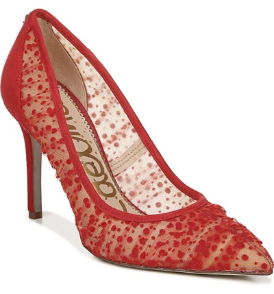 Sam Edelman Hazel Pointy Toe Pump In Red Lace Fabric