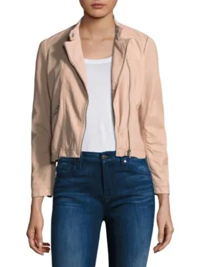 Rebecca Taylor Leather Moto Jacket In Nude