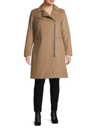 Avec Les Filles Women's Plus Wool-blend Moto Coat In Wheat