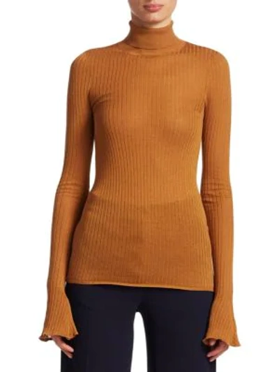 Victoria Beckham Rib Knit Turtleneck In Ochre