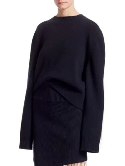 Calvin Klein Long-sleeve Knit Fringe Sweater In Navy