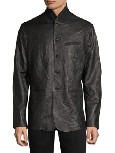John Varvatos Crinkle Leather Blazer Jacket In Black