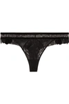 MAISON LEJABY DAHLIA STRETCH-TULLE, LACE AND VELVET THONG