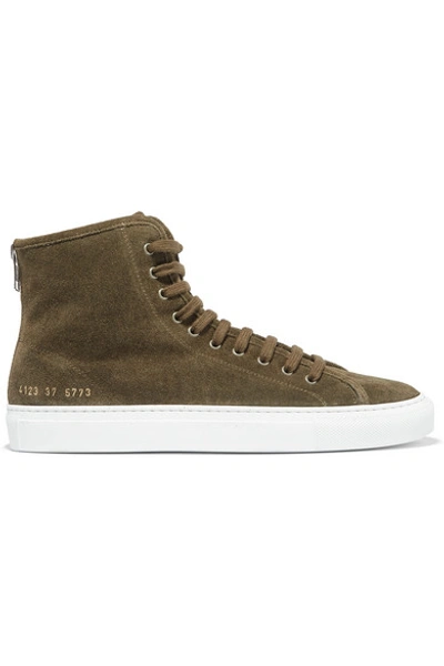 Common Projects Tournament Shearling-lined Suede High-top Sneakers In Army Green