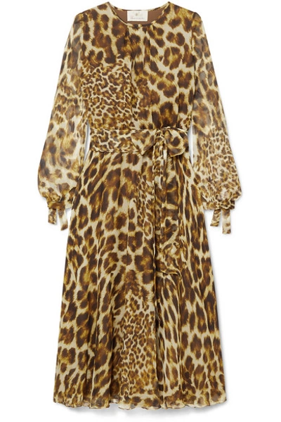 Aross Girl X Soler Amanda Belted Leopard-print Silk-georgette Midi Dress In Leopard Print