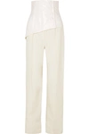 ALEKSANDRE AKHALKATSISHVILI LAYERED WOOL-CREPE AND VINYL WIDE-LEG PANTS