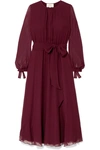 AROSS GIRL X SOLER AMANDA BELTED SILK-GEORGETTE MIDI DRESS