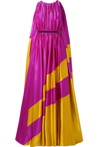 Roksanda Maluka Velvet-trimmed Draped Two-tone Silk-satin Gown In Rosa