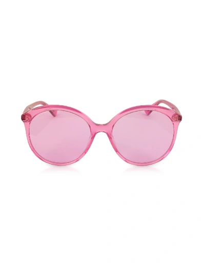 Gucci Gg0257s Specialized Fit Round-frame Transparent Fuchsia Acetate Sunglasses