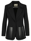 Fendi Oversized Leather Pockets Blazer In Black