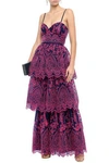 MARCHESA NOTTE MARCHESA NOTTE WOMAN TIERED BRODERIE ANGLAISE ORGANZA GOWN NAVY,3074457345621304283