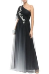 MARCHESA NOTTE ONE-SHOULDER EMBELLISHED EMBROIDERED TULLE GOWN,3074457345621304440